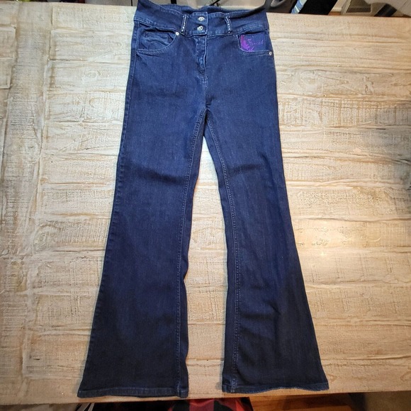 Ferrah Jeans Women 34 Blue Denim Flared Bell Bottom Stretch Wide Leg - Picture 3 of 10